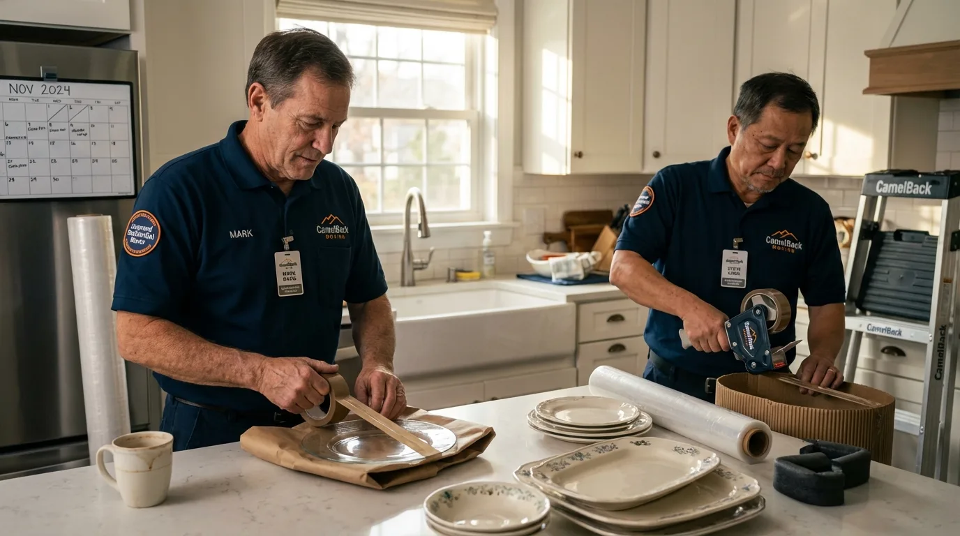 Professional crew packing kitchen dishware in Denair, CA